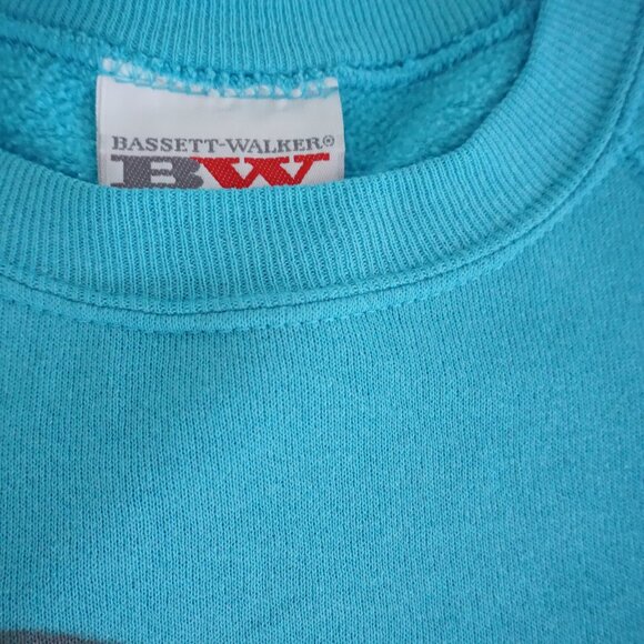 Vintage Bassett-Walker Turquoise Skiing Mouse Graphic Winter Sweatshirt L - Picture 9 of 9